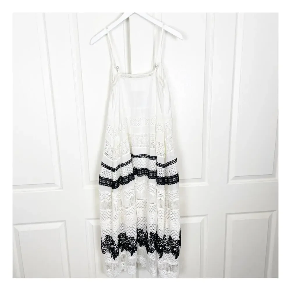 Anthropologie Crochet Lace Midi Dress Striped Boho Cottage NWT Sz XSP - Picture 6 of 11